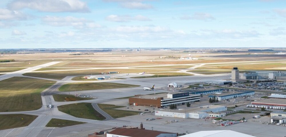 Aerial view overlooking the cargo campus at YWG