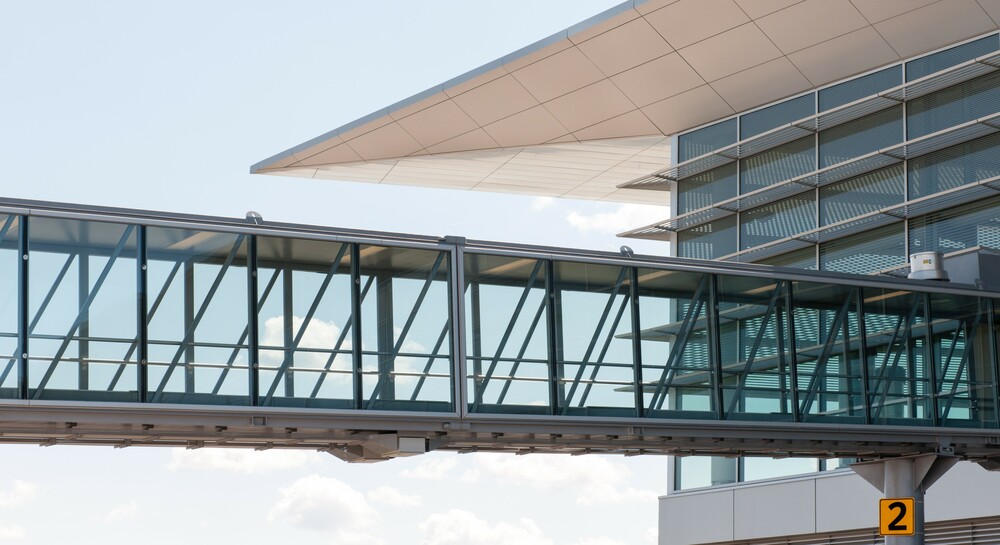 A boarding bridge at Winnipeg Richardson International Airport.